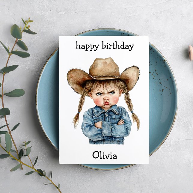 Funny Cowgirl Baby Birthday Card Kort (Skapare uppladdad)