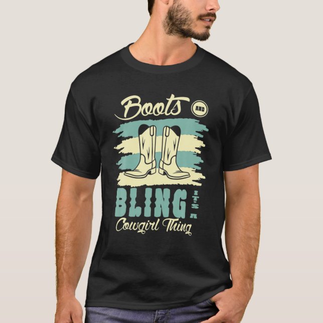 Funny Cowgirl Boots Bling T Shirt (Framsida)