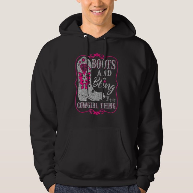 Funny Cowgirl Boots Bling Westerna kvinnor Hoodie (Framsida)