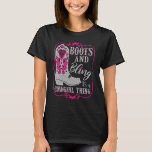 Funny Cowgirl Boots Bling Westerna kvinnor T Shirt