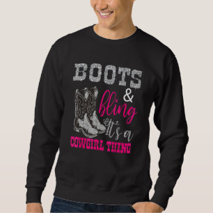 Funny Cowgirl Boots Bling Women Cute Kärlek Land Lång Ärmad Tröja