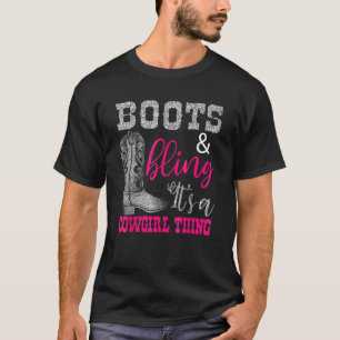 Funny Cowgirl Boots Bling Women Cute Kärlek Land T Shirt
