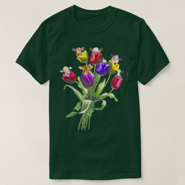 Funny Cows Tulip Flower Vår Träd Hippie T Shirt (Design framsida)