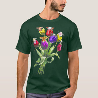 Funny Cows Tulip Flower Vår Träd Hippie T Shirt