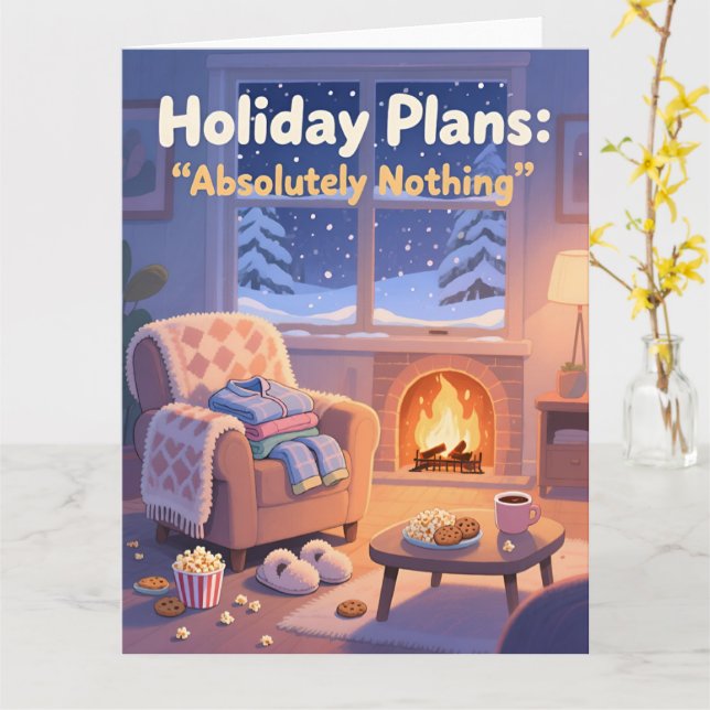 Funny Cozy Christmas Card Holiday Plans Absolutely Kort (Gul blomma)