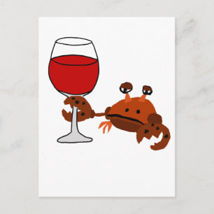 Funny Crab Drinking Vin Artwork Vykort
