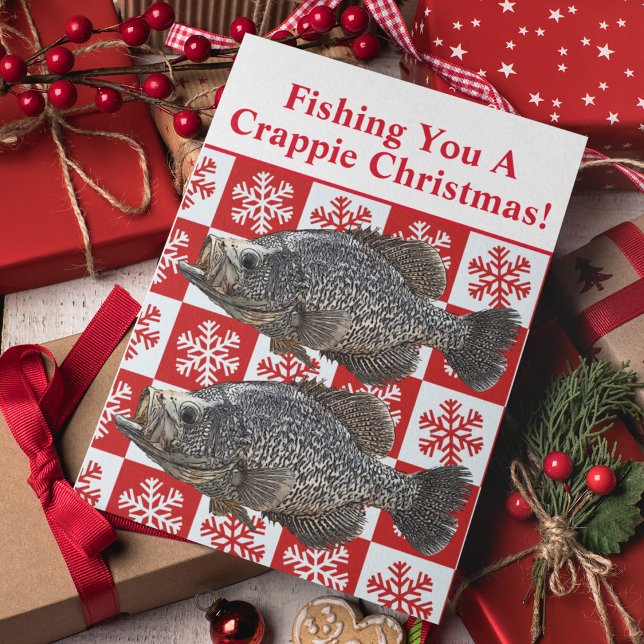 Funny Crappie Fishing Pun jul Festive Anpassningsb Helgkort (A funny fishing Christmas Card Pun)