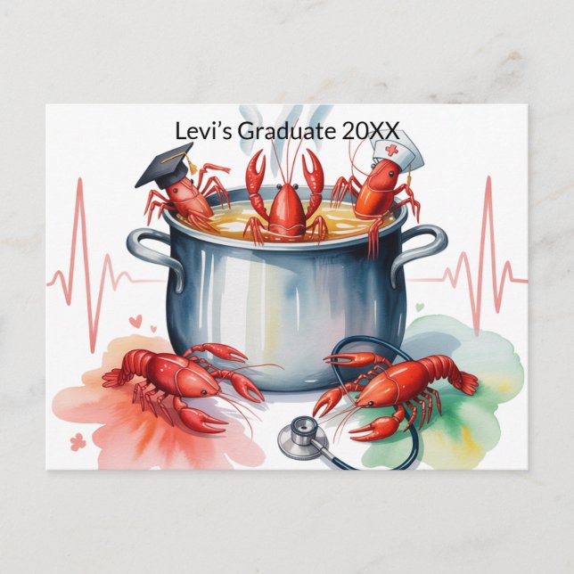 Funny Crawfish Nurse Graduation Postcard Vykort (Framsida)