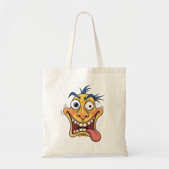 Funny Crazy Ansikte Tote Bag - Quirky Tecknad Char Tygkasse (Framsidan)