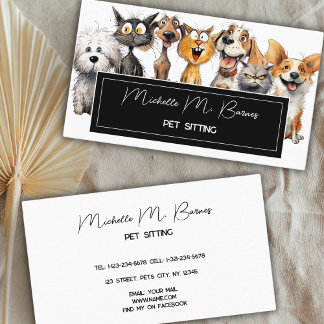Funny Crazy Cats Hundar Pet Sitter Modern White Visitkort