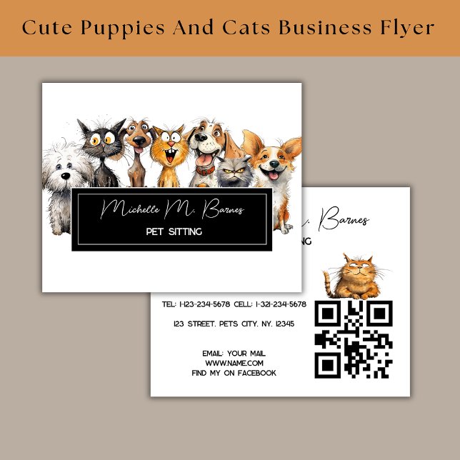 Funny Crazy Cats Hundar Pet Sitter QR Code Busines Flygblad (Skapare uppladdad)