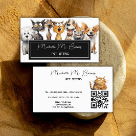 Funny Crazy Cats Hundar Pet Sitter QR Code White Visitkort