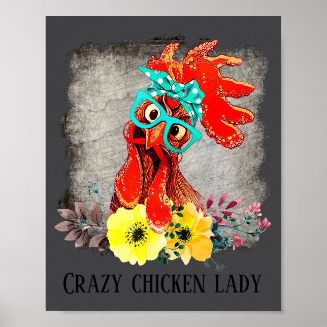 Funny Crazy Chicken Lady Word Art  Poster (Framsidan)