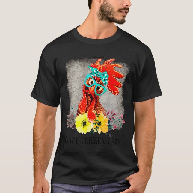 Funny Crazy Chicken Lady Word Art  T Shirt (Framsida)