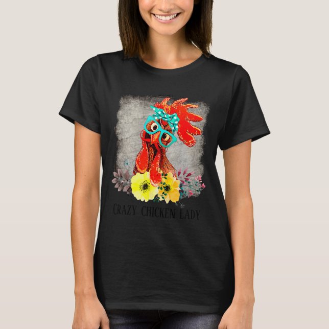 Funny Crazy Chicken Lady Word Art  T Shirt (Framsida)
