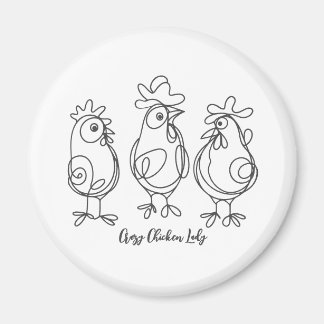 Funny Crazy Chickens Line Art Personlig T-Shirt Magnet