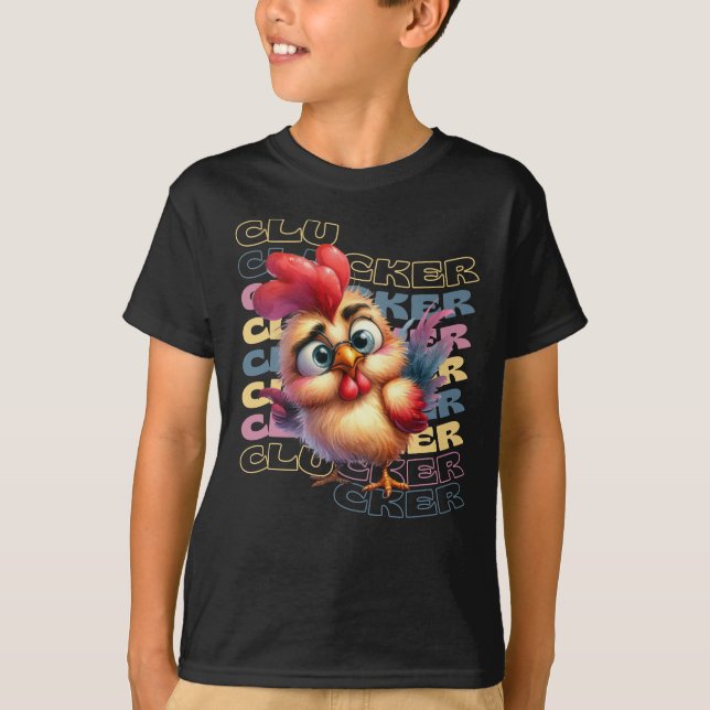 Funny Crazy Clucker Chicken - Tecknad Tupp T Shirt (Framsida)