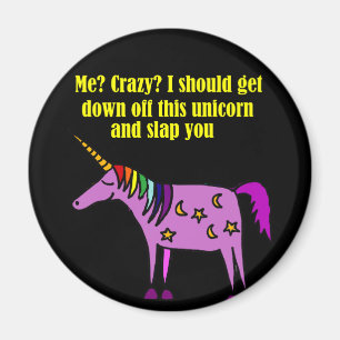 Funny Crazy Unicorn Tecknad Magnet