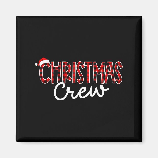 Funny Crew Santa Hat Christmas Red Plaid Xmas Fami Magnet (Framsidan)