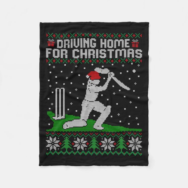 Funny Cricket Player Driving Home For Christmas Sw Fleecefilt (Framsidan)