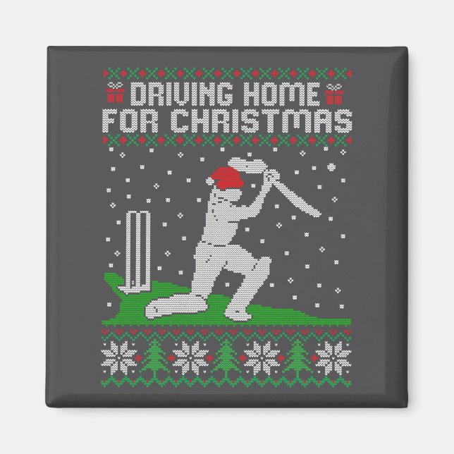 Funny Cricket Player Driving Home For Christmas Sw Magnet (Framsidan)