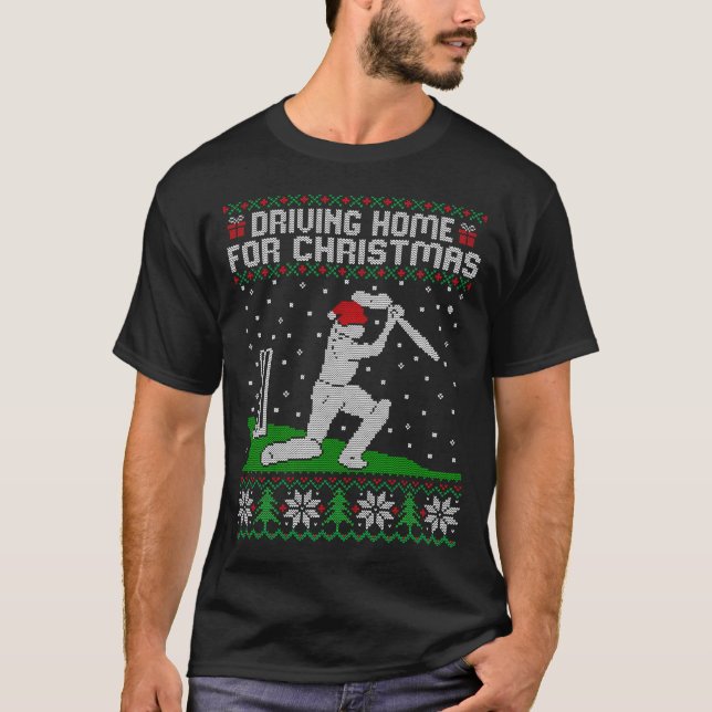 Funny Cricket Player Driving Home For Christmas Sw T Shirt (Framsida)