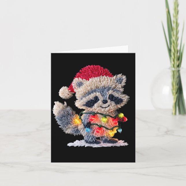 Funny Crochet Christmas Raccoon Xmas Lights Girly  Kort (Framsida)