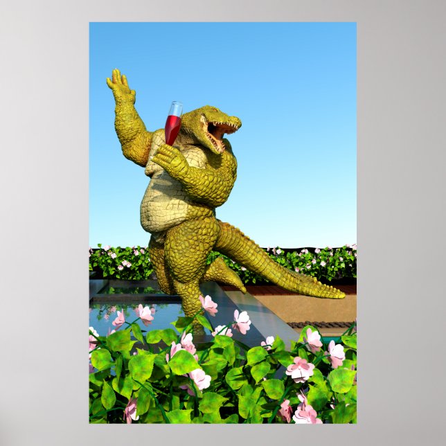 Funny Crocodile Drinking Champagne Poster (Framsidan)