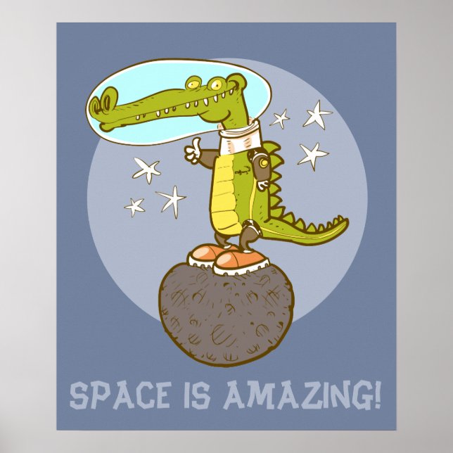 funny crocodile in space cartoon poster (Framsidan)
