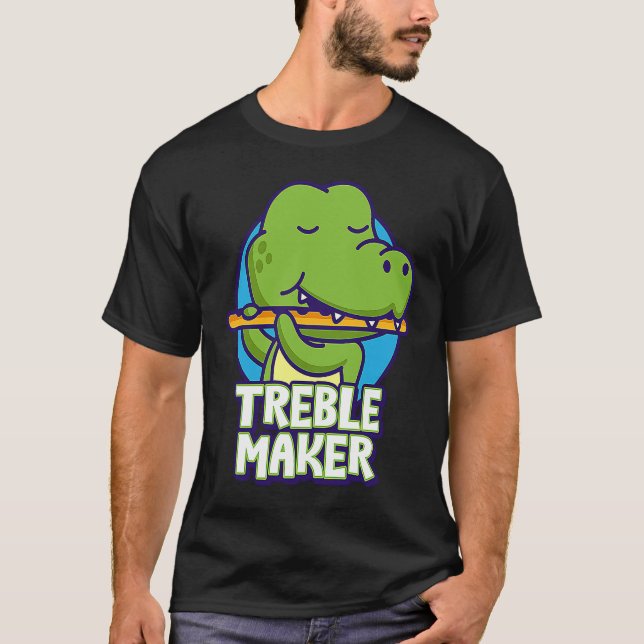 Funny Crocodile Playing Flute Treble Maker Instrum T Shirt (Framsida)