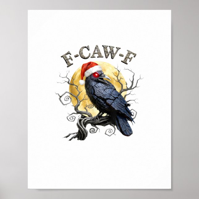 Funny Crow F-Caw-F Bird Gothic Christmas Santa Hat Poster (Framsidan)