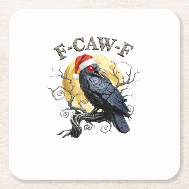 Funny Crow F-Caw-F Bird Gothic Christmas Santa Hat Underlägg Papper Kvadrat (Framsidan)
