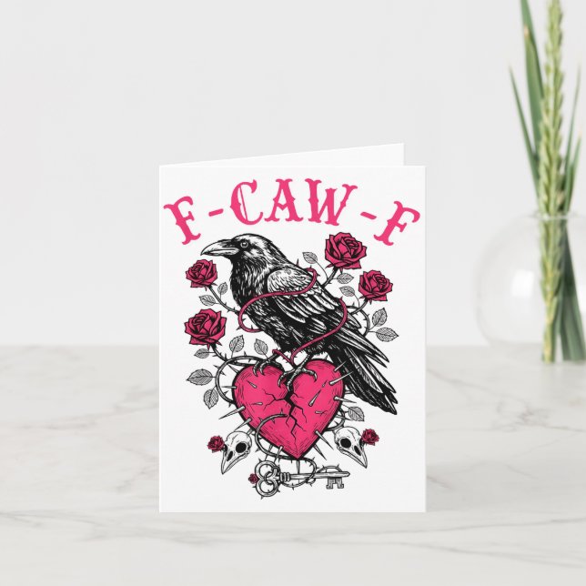 Funny Crow F-caw-f Valentines Day Black Bird Fcawf Kort (Framsida)