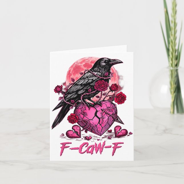 Funny Crow F-caw-f Valentines Day Black Bird Fcawf Kort (Framsida)
