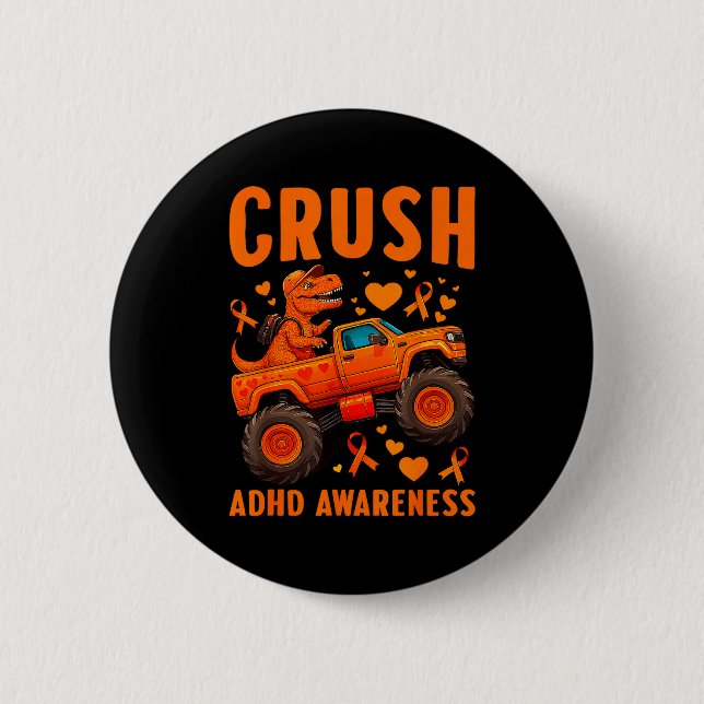 Funny Crush Adhd Awareness T-rex Monster Truck Kid Knapp (Framsida)