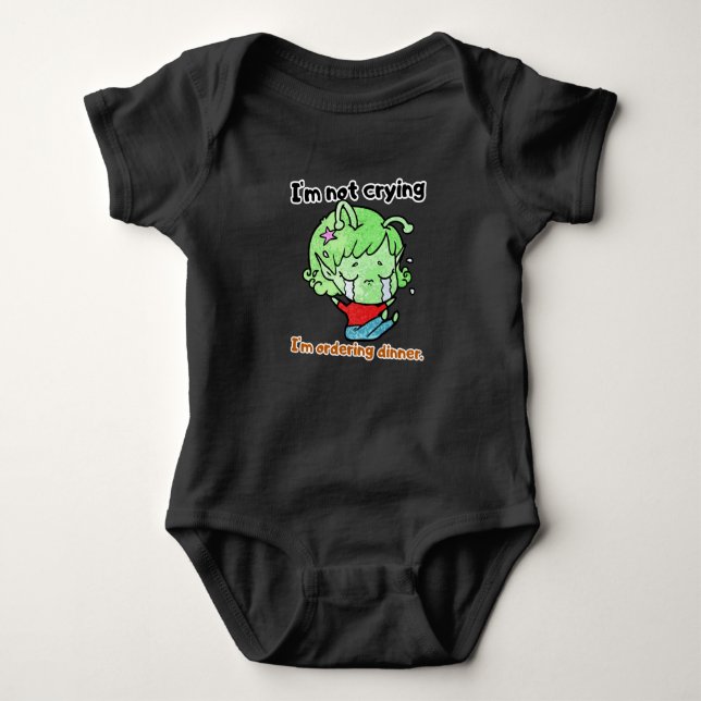Funny Crying Alien Baby "Ordering Dinner" T Shirt (Framsida)