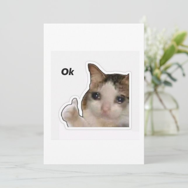 Funny Crying Cat Thumbs Up Meme Sticker - Ok Cat Inbjudningar (Stående Fram)