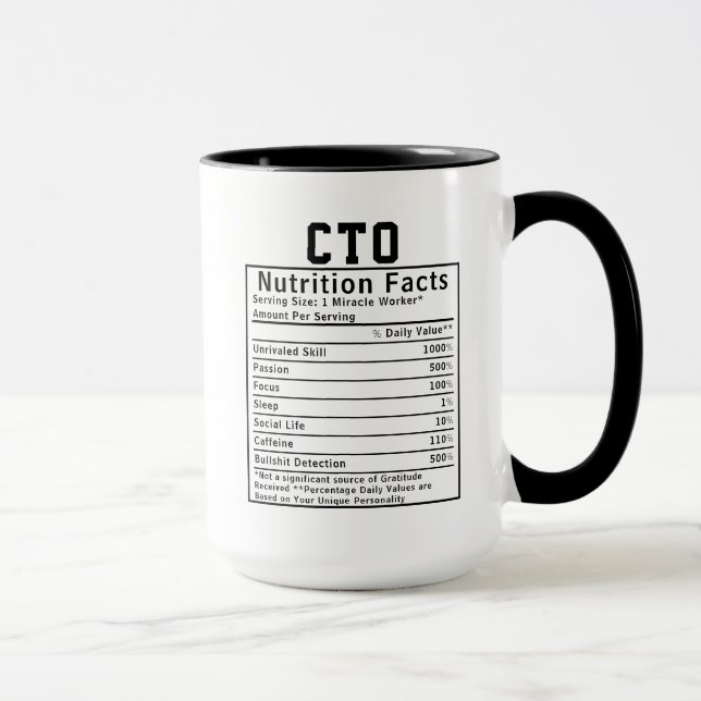 Funny CTO Nutrition Facts IT Executive Gift Mugg (Höger)