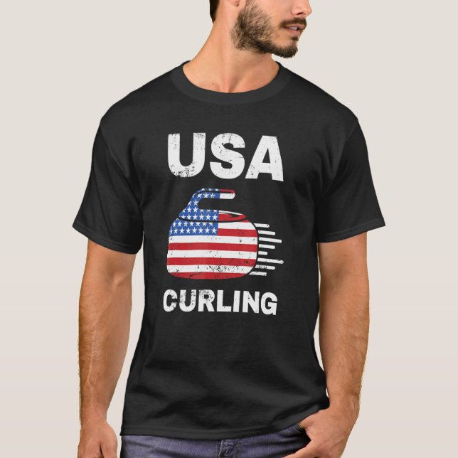 Funny Curling För manar Women Curling Players USA T Shirt (Framsida)