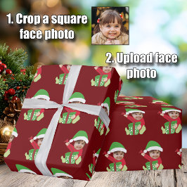 Funny Custom Children's Photo Elf Christmas Red Presentpapper