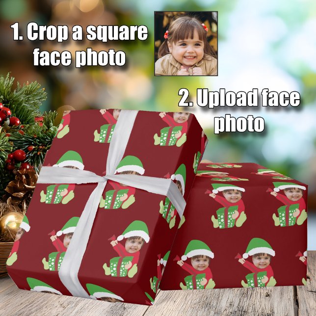 Funny Custom Children's Photo Elf Christmas Red Presentpapper (Skapare uppladdad)