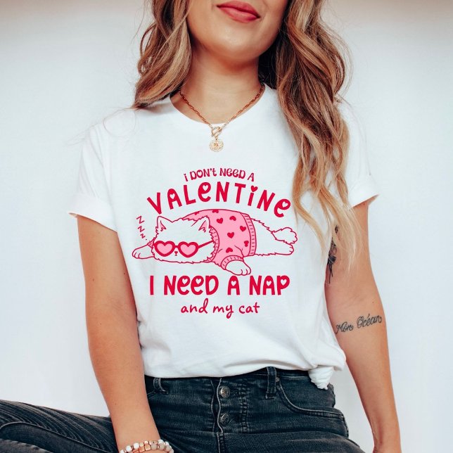 Funny Custom Valentine Nap and Cat T-Shirt (Skapare uppladdad)