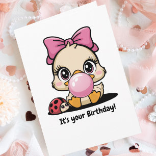 Funny Cute Anka, Ladybug & Bubble, Roligt Birthday Kort