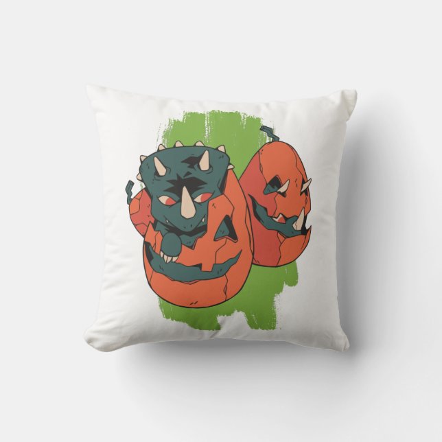 Funny Cute Baby Triceratops Pumpkin Egg Halloween Kudde (Framsida)