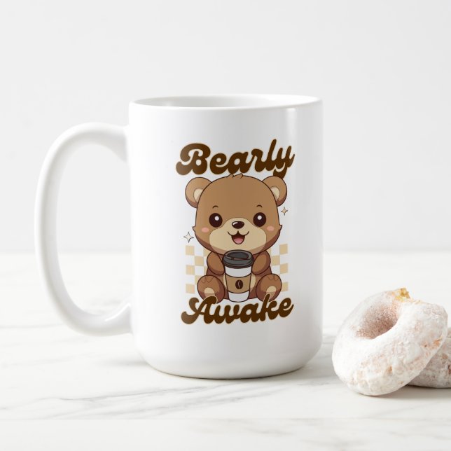 Funny Cute Bear Coffee Pun Kaffemugg (Med munk)
