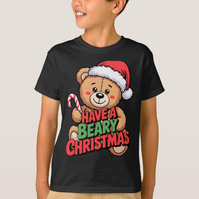 Funny Cute Bear Pun Holiday Xmas Have A Beary Chri T Shirt (Framsida)