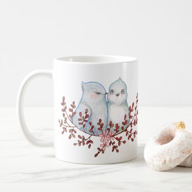 Funny Cute Bird Couple Adorable Winter Birds Art Kaffemugg (Med munk)