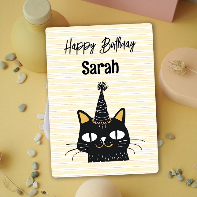 Funny Cute Black Cat Grattis på födelsedagen-kort Inbjudningar (Funny Cute Black Cat Happy Birthday Card)
