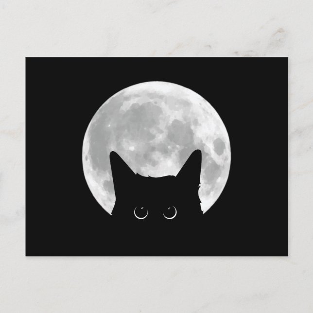 Funny Cute Black Cat Halloween Vykort (Framsida)