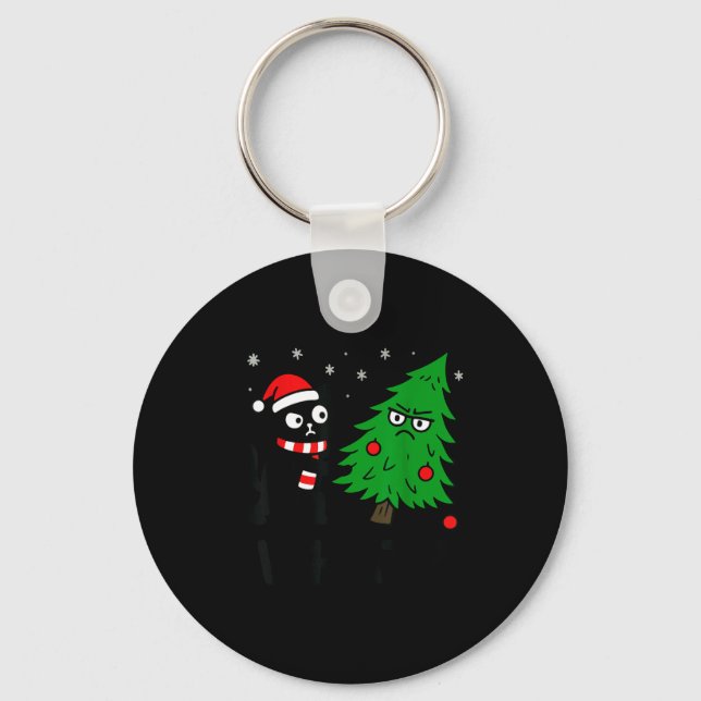 Funny Cute Black Cat What Jamas Christmas Tree Cos Nyckelring (Framsida)